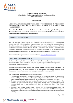 Max Life Platinum Wealth Plan 单位挂钩非参与个人人寿保险计划